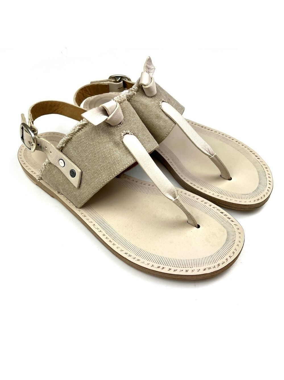 Rag & Bone Claire Cream Leather Canvas Flat Sandals size 7